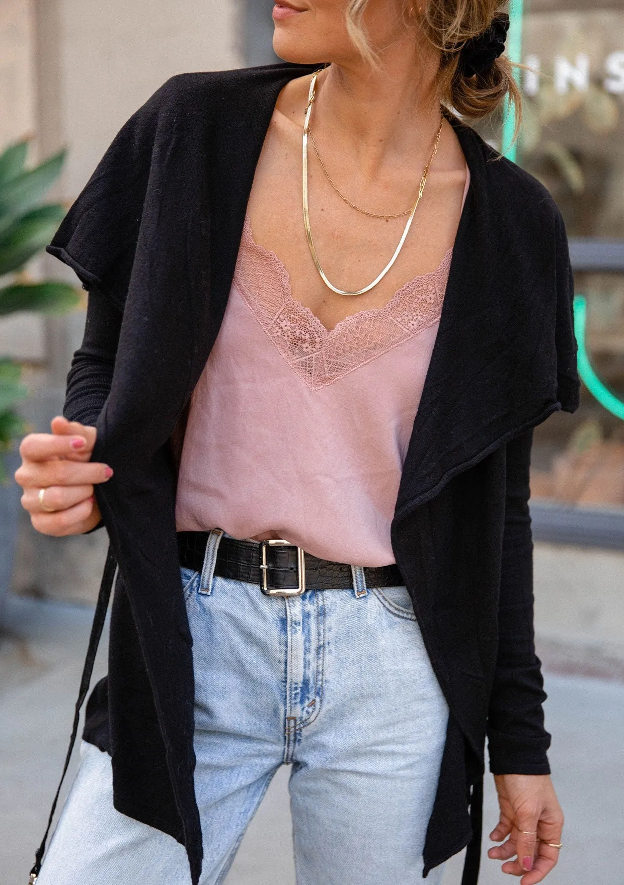 Cozy Flowy Black Belted Cardigan