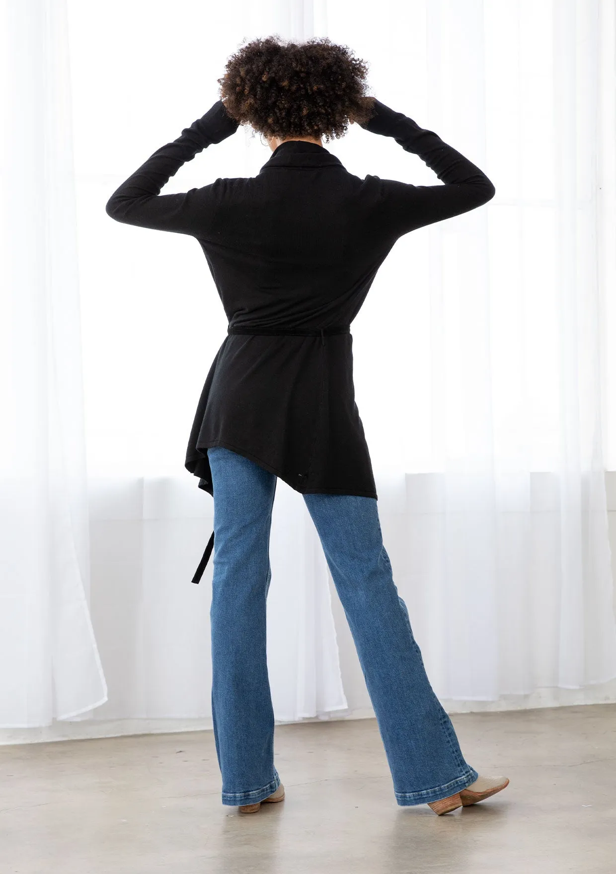 Cozy Flowy Black Belted Cardigan