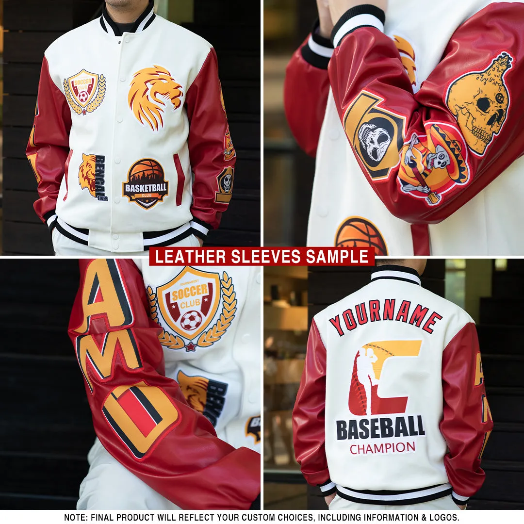 Custom Brown Light Blue-White Bomber Full-Snap Varsity Letterman Jacket
