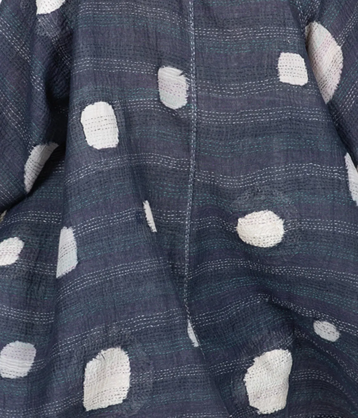 CUT THROUGH DOT AND HOLES KANTHA BELL SHAPE JKT - cd2048-blu -