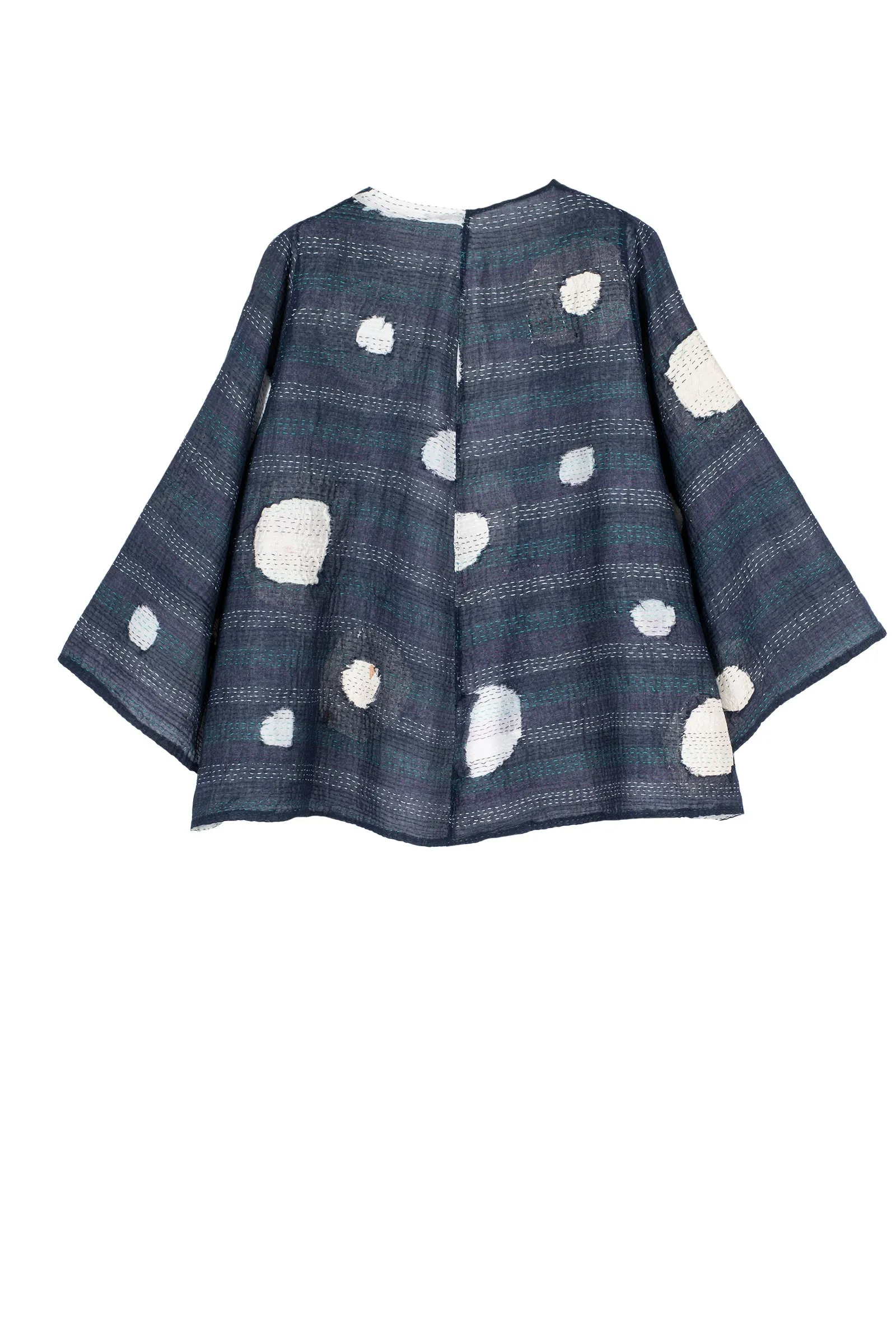 CUT THROUGH DOT AND HOLES KANTHA BELL SHAPE JKT - cd2048-blu -