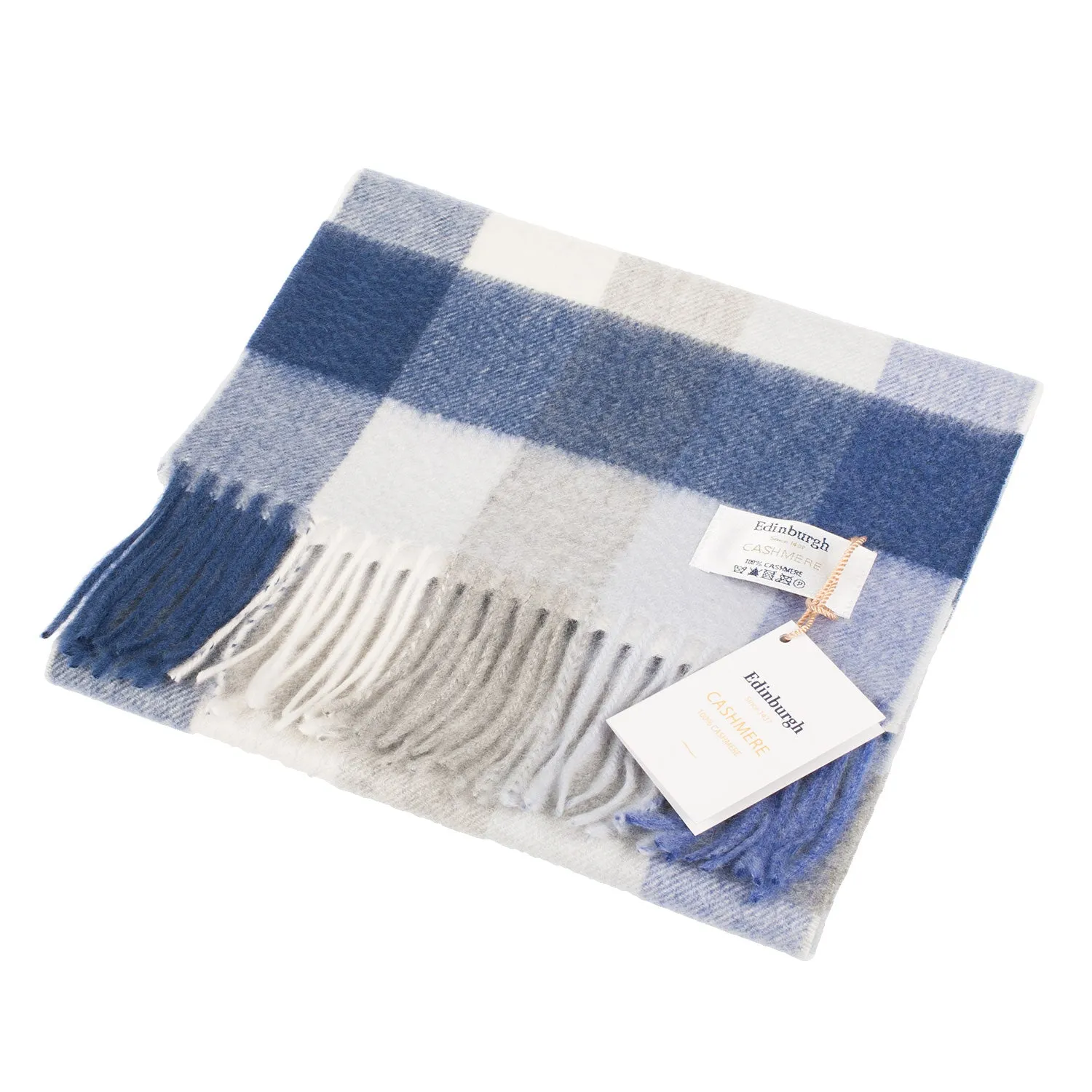 Edinburgh Cashmere Scarf  5 Square Tartan - Blue/Green