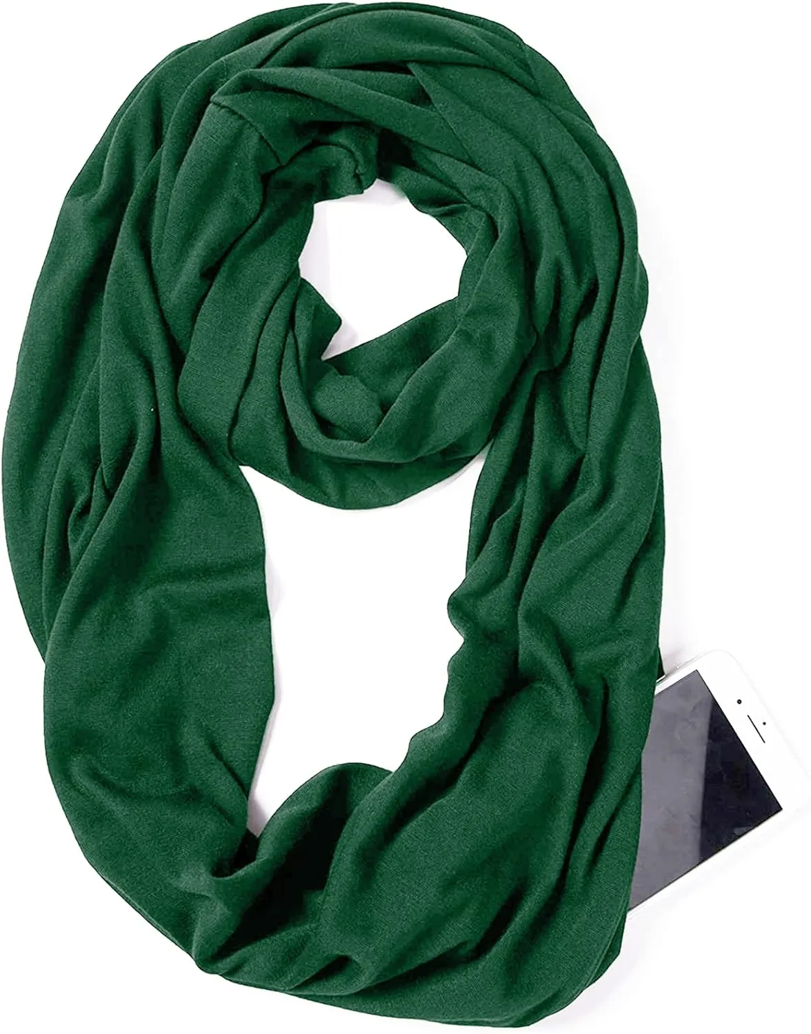 elzama Infinity Loop Solid Color Scarf With Hidden Zipper Pocket For Women - Lightweight Travel Neck Wrap