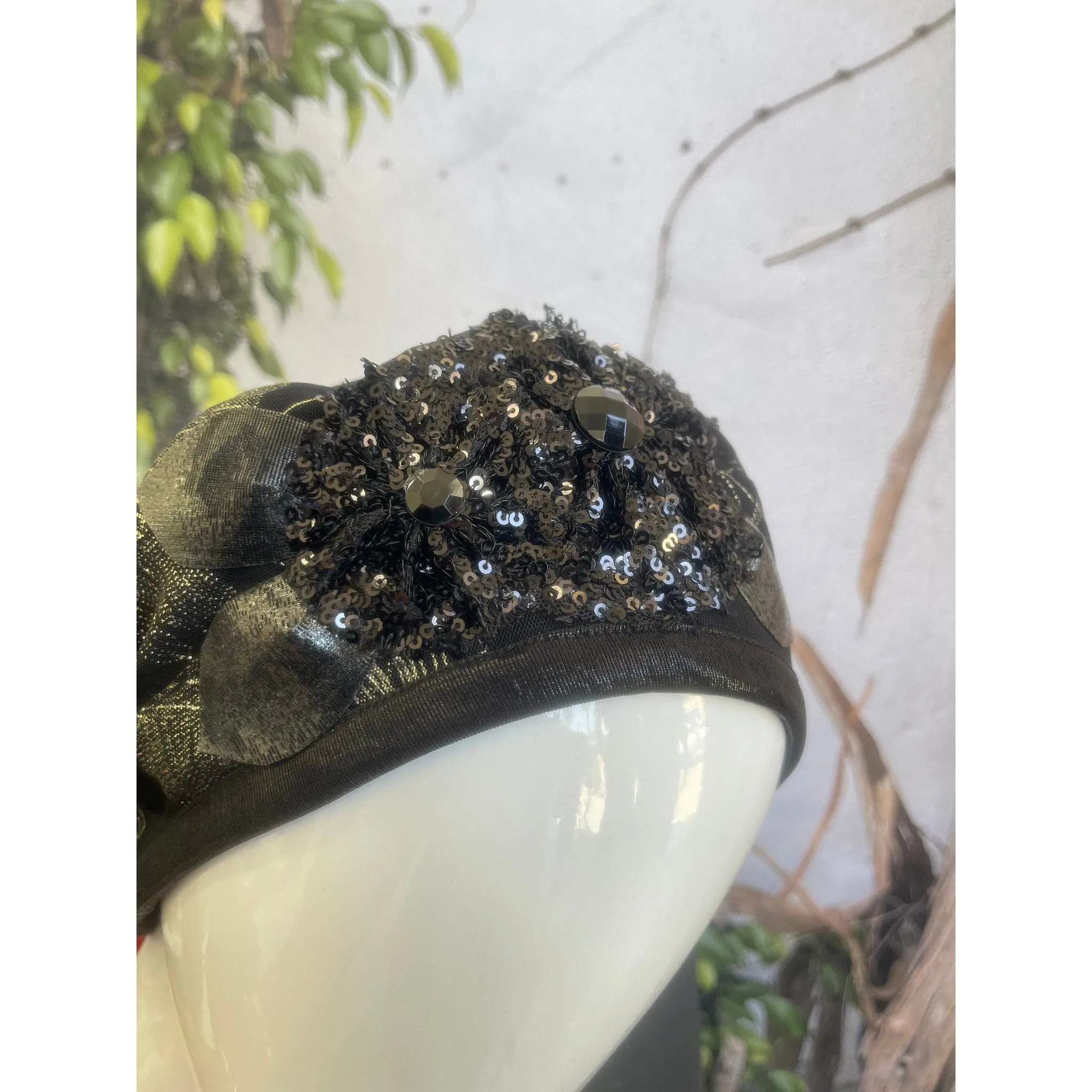Embellished Hat - Size #2 Black/Gold Design