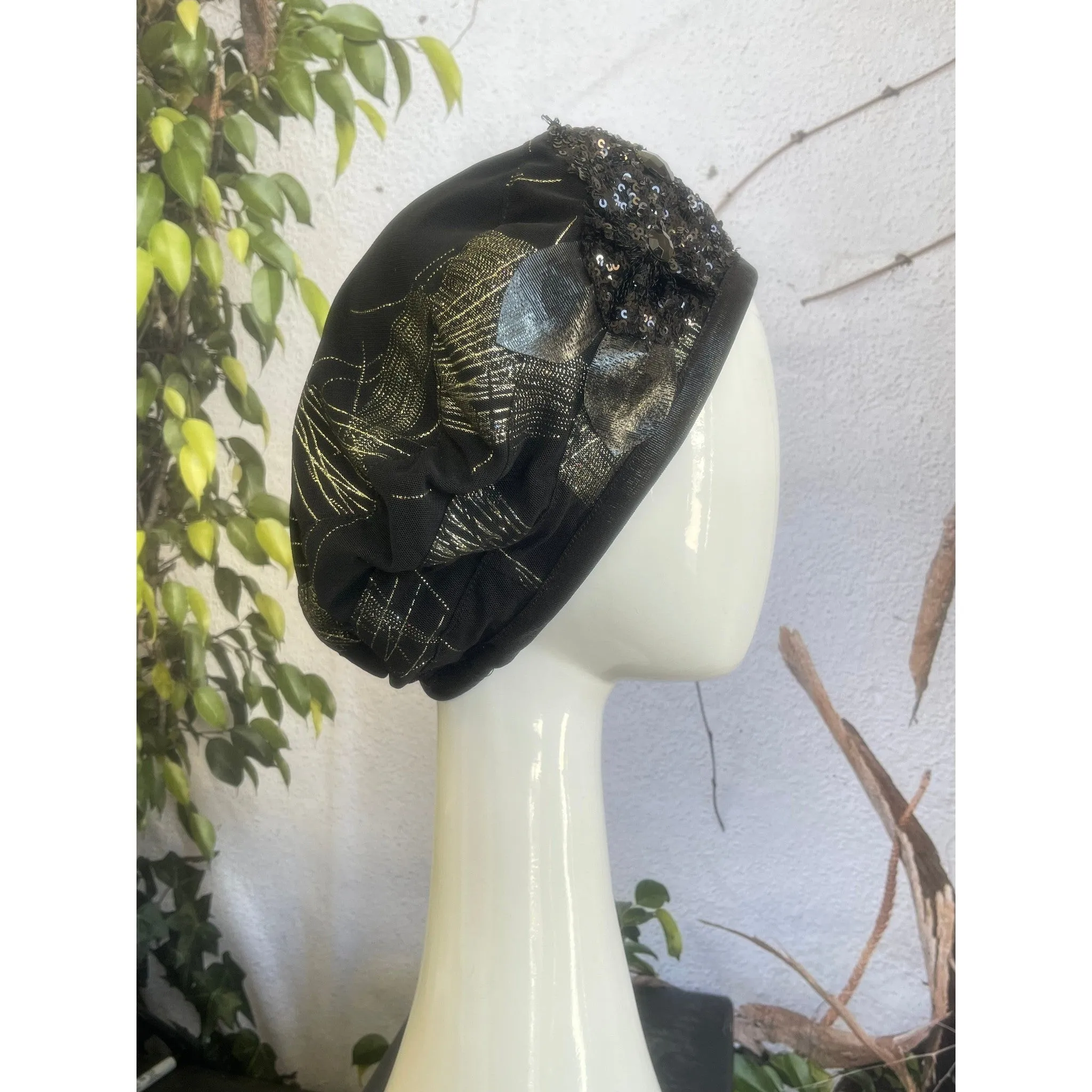 Embellished Hat - Size #2 Black/Gold Design
