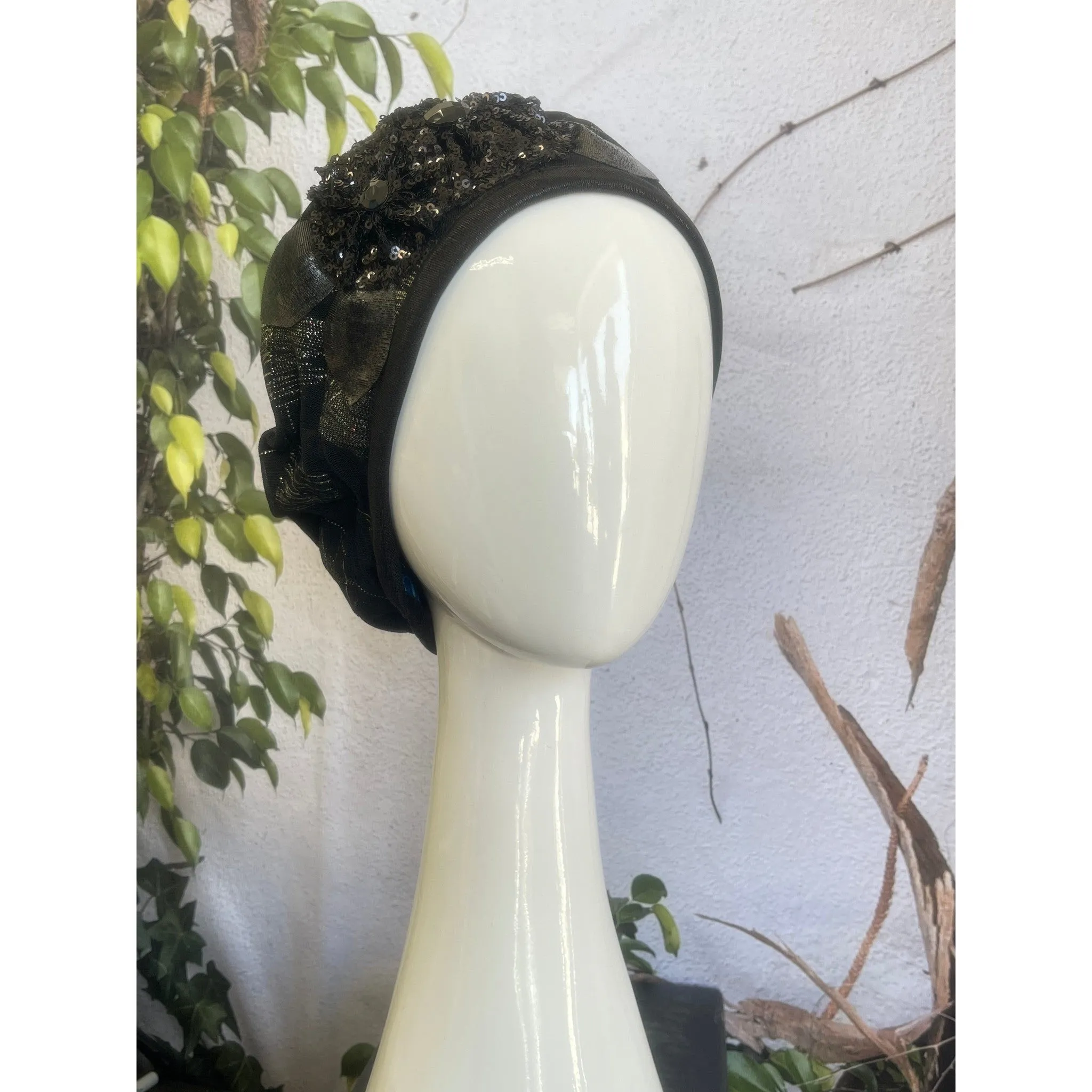 Embellished Hat - Size #2 Black/Gold Design