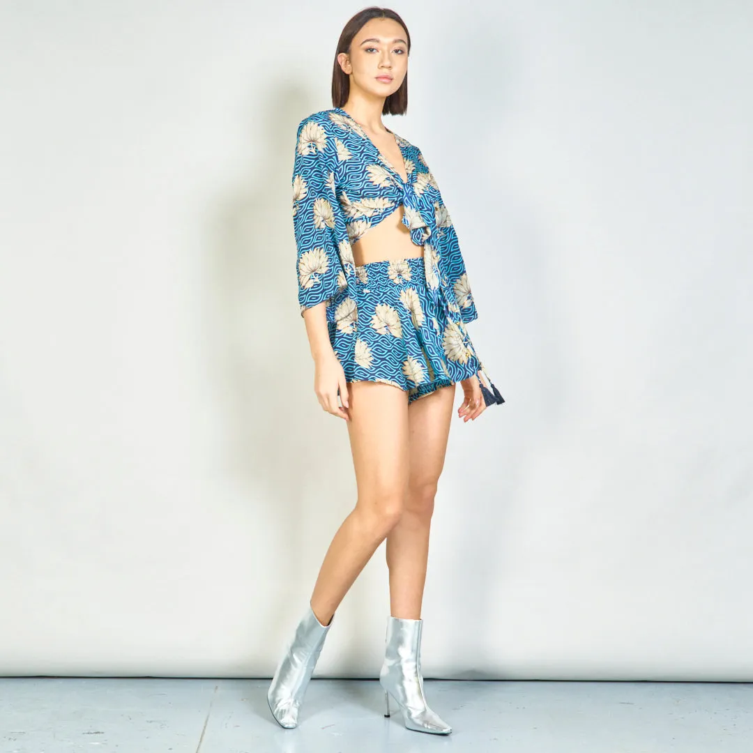 Floral tie-front blouse and smocked shorts set wholesale