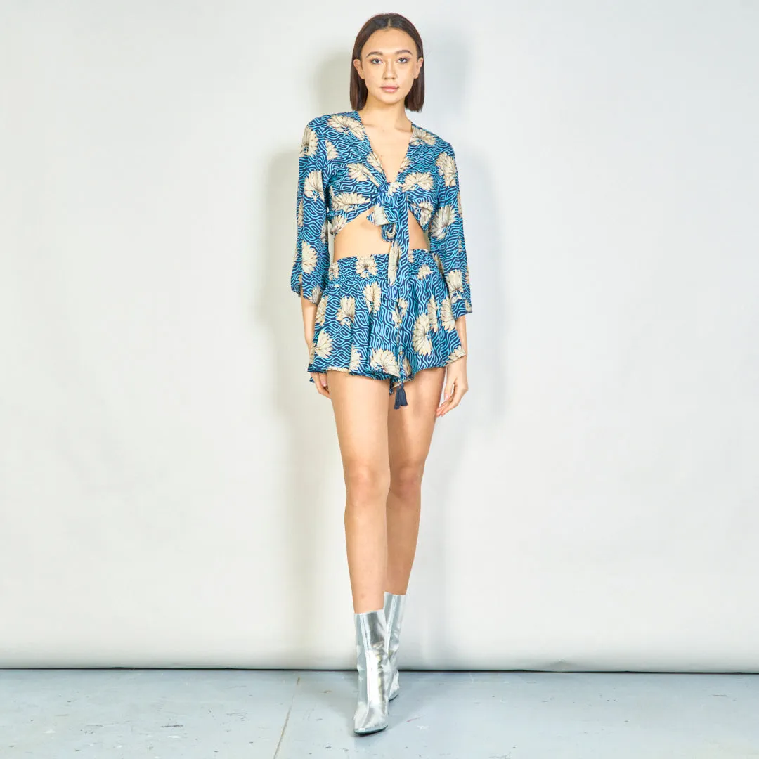 Floral tie-front blouse and smocked shorts set wholesale