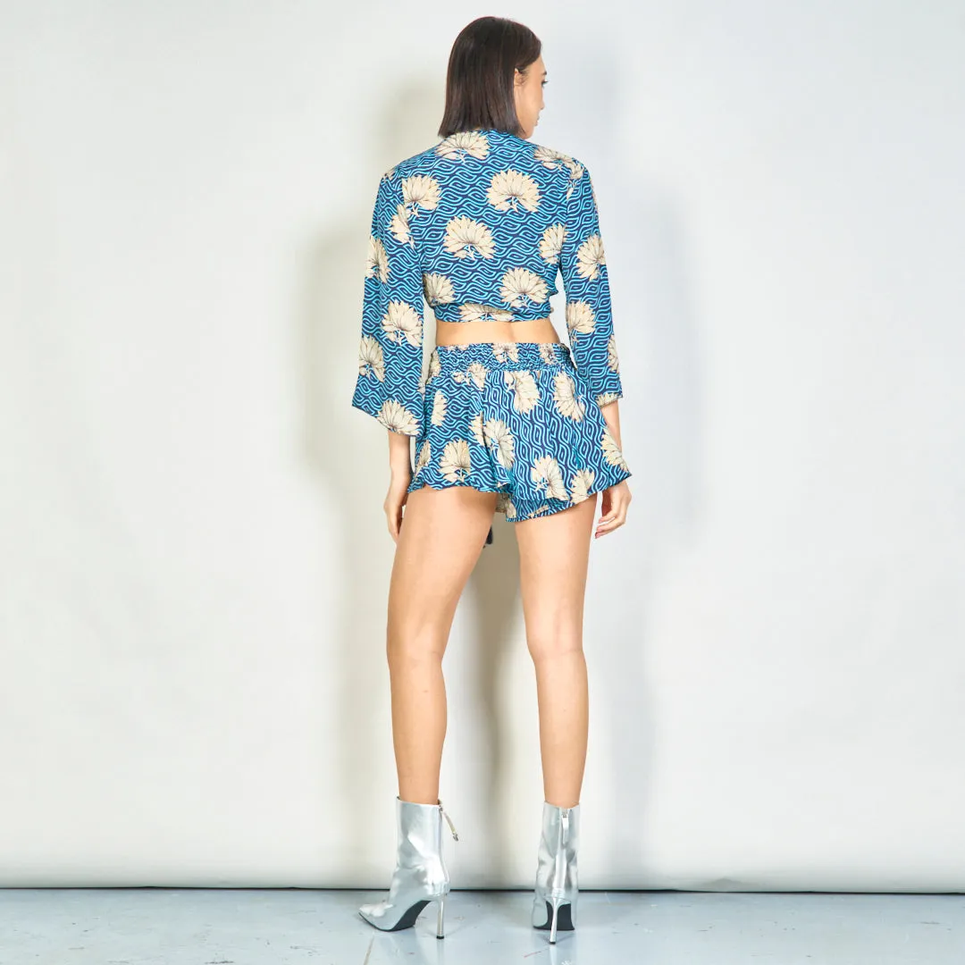 Floral tie-front blouse and smocked shorts set wholesale