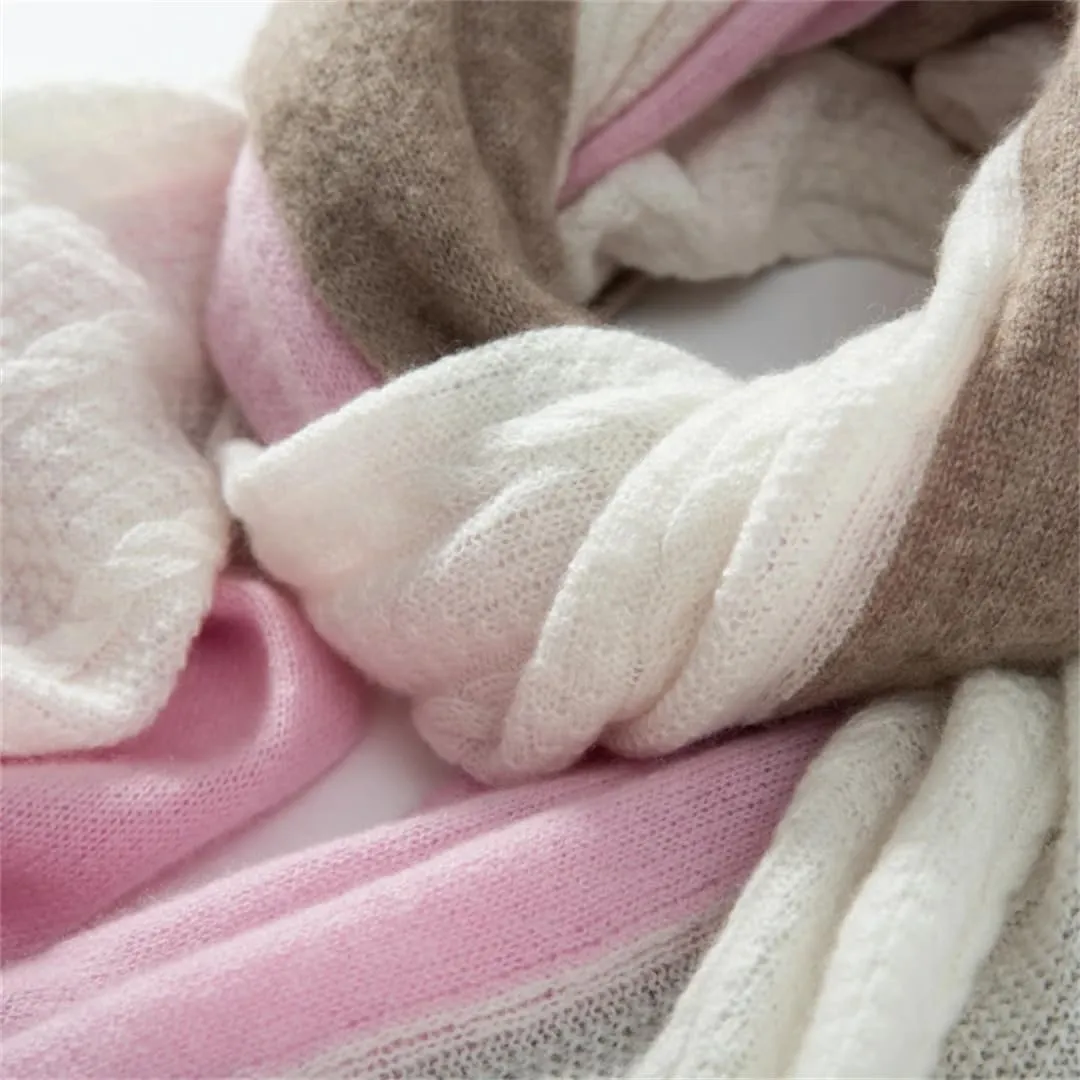 Fnfmrfmr Women Winter Cashmere Shawl Knitted Patchwork Twisted Striped Pattern Soft Warm Scarf Wrap
