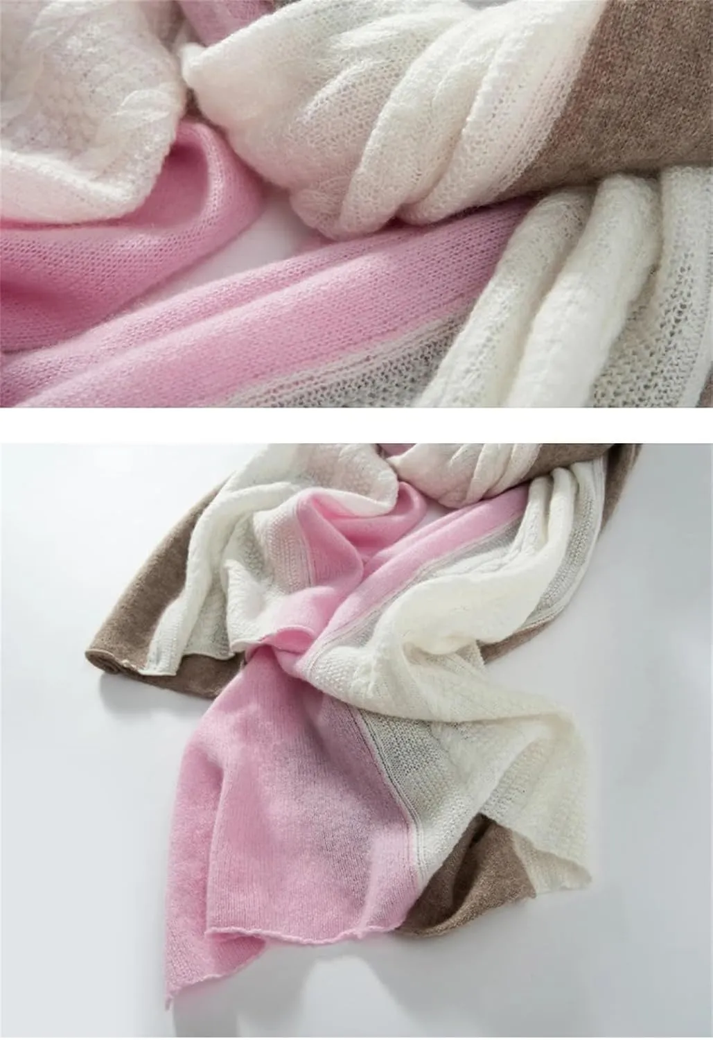 Fnfmrfmr Women Winter Cashmere Shawl Knitted Patchwork Twisted Striped Pattern Soft Warm Scarf Wrap