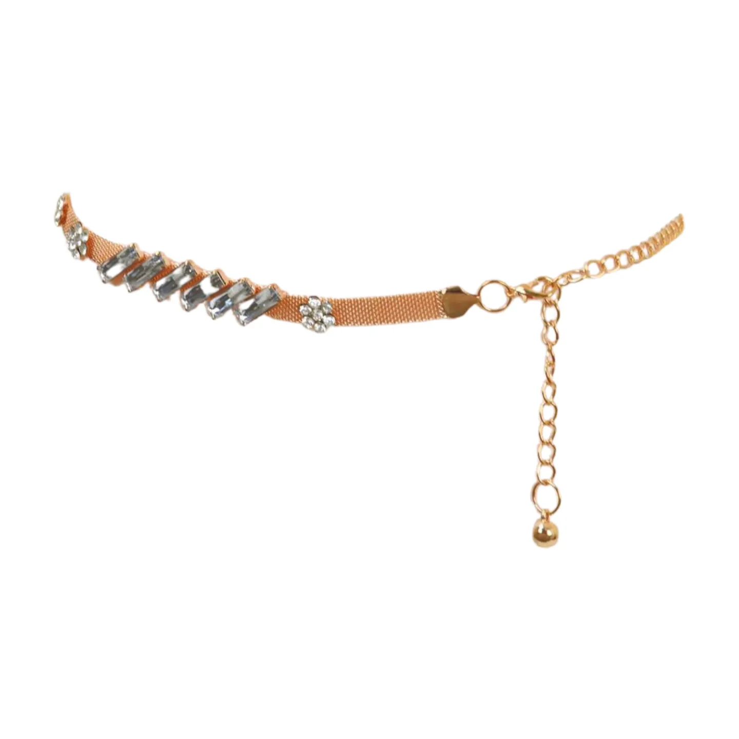 Gold Metal Chain Belt Flower Charms Long Beads Size S M L