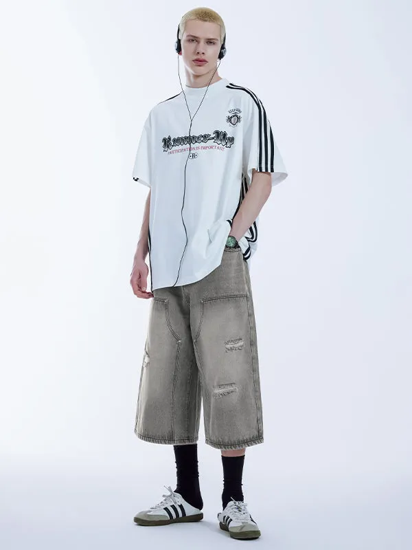 Grey Ripped Timber Wide Leg Cropped Denim Trousers
