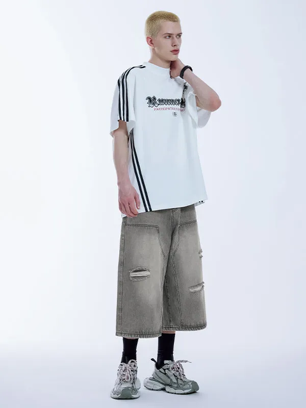 Grey Ripped Timber Wide Leg Cropped Denim Trousers