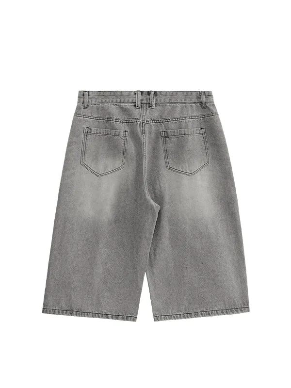 Grey Ripped Timber Wide Leg Cropped Denim Trousers