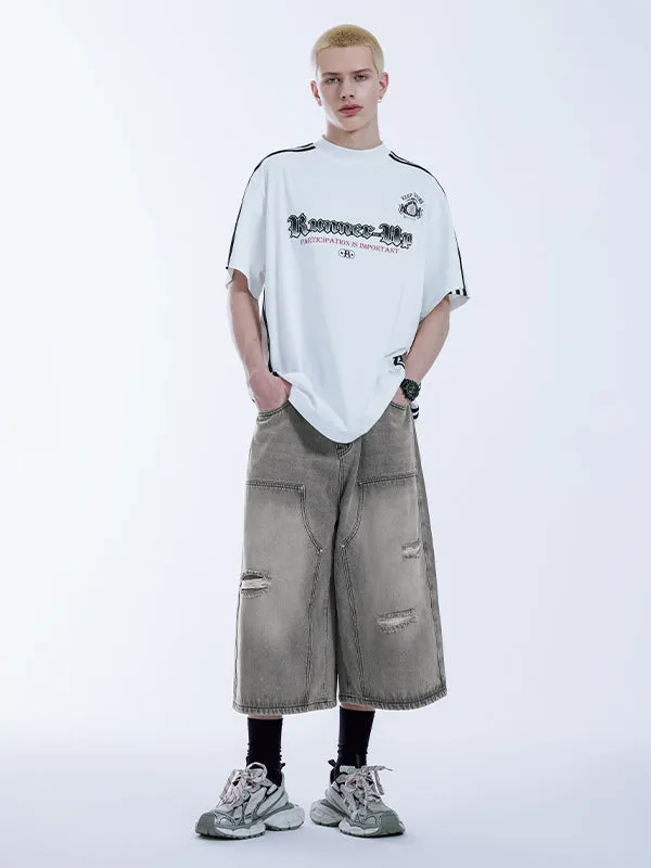 Grey Ripped Timber Wide Leg Cropped Denim Trousers