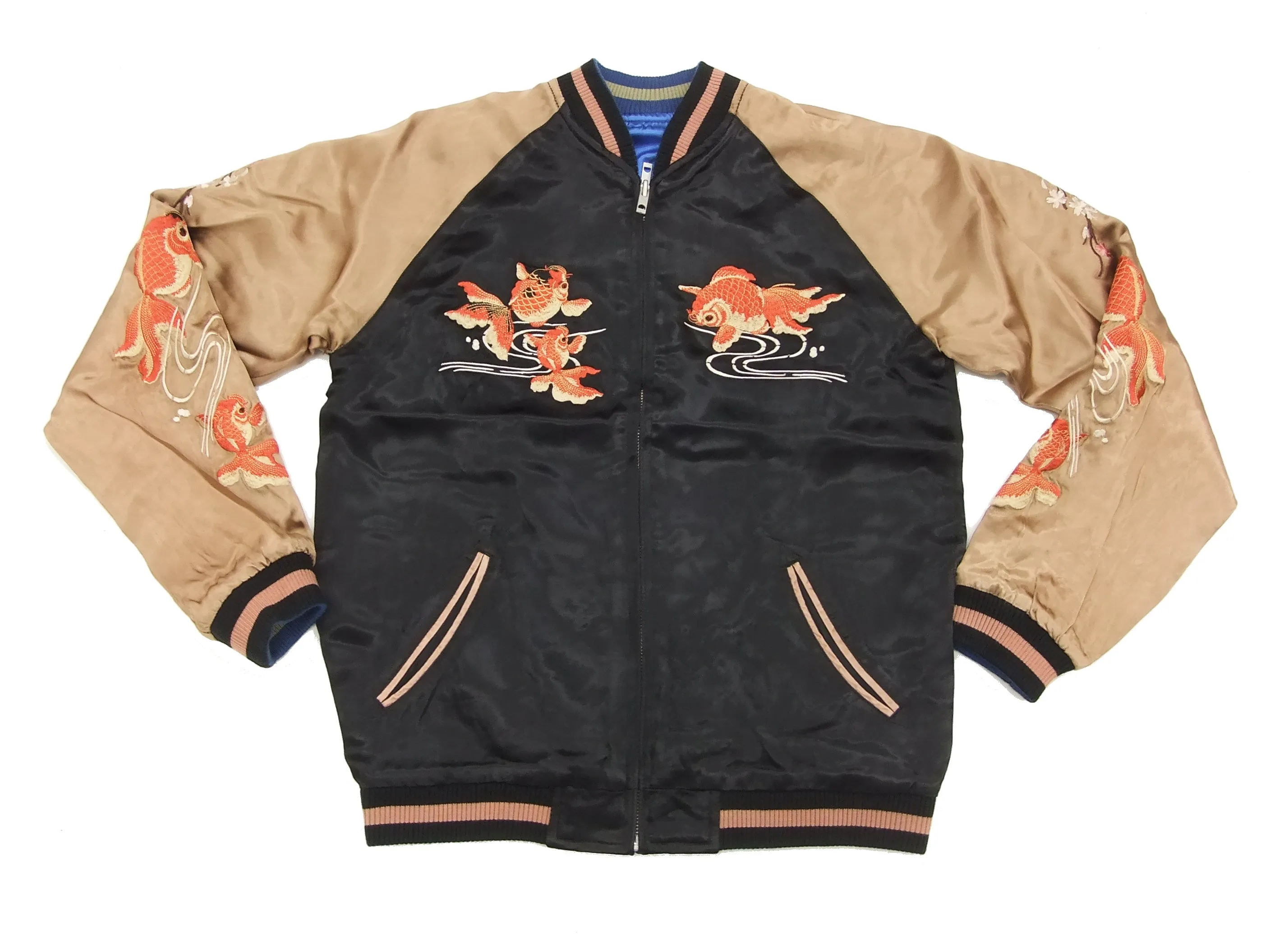 Hanatabi Gakudan Men's Japanese Souvenir Jacket Japanese Goldfish Sukajan Script SSJ-501