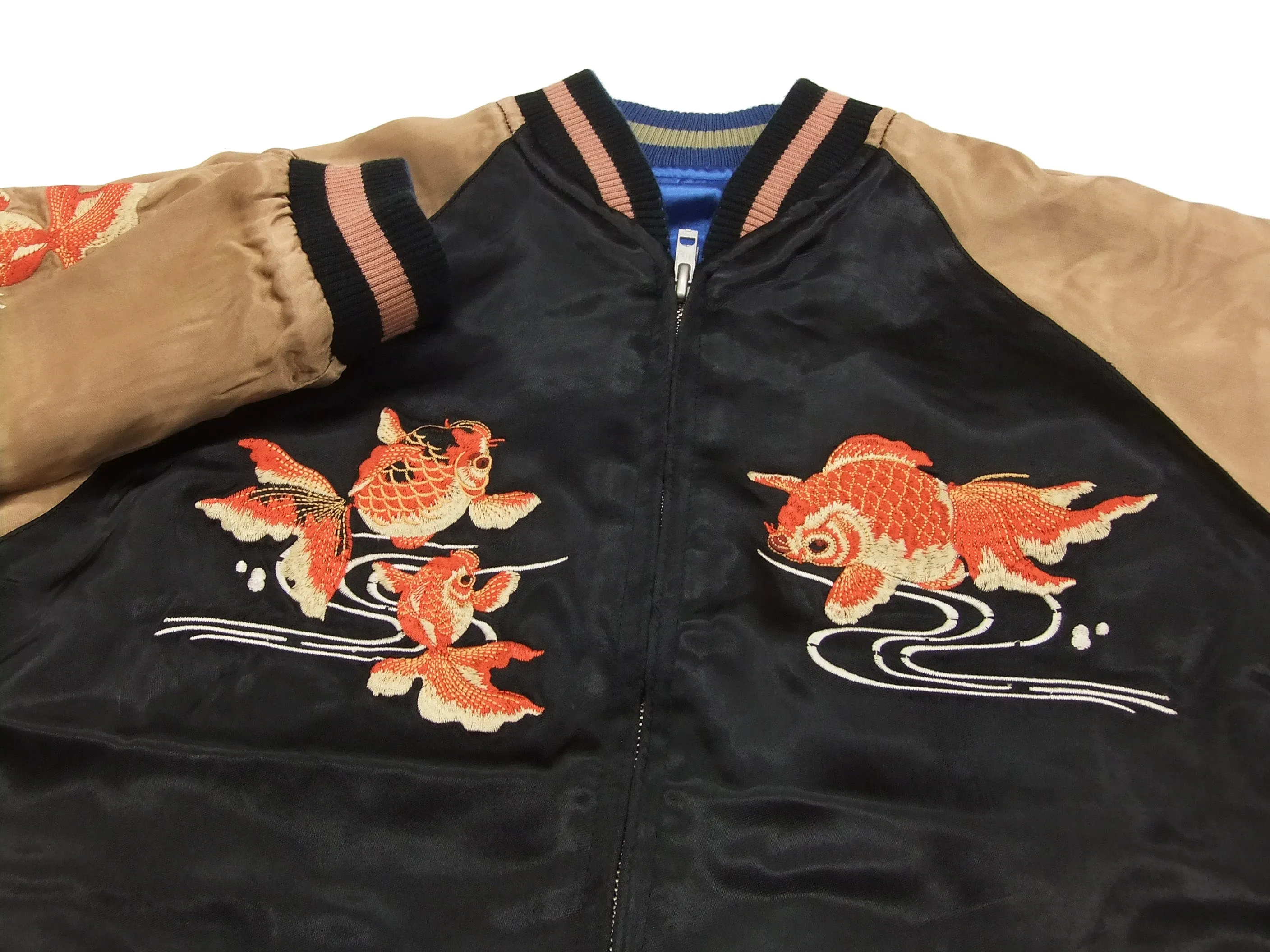 Hanatabi Gakudan Men's Japanese Souvenir Jacket Japanese Goldfish Sukajan Script SSJ-501
