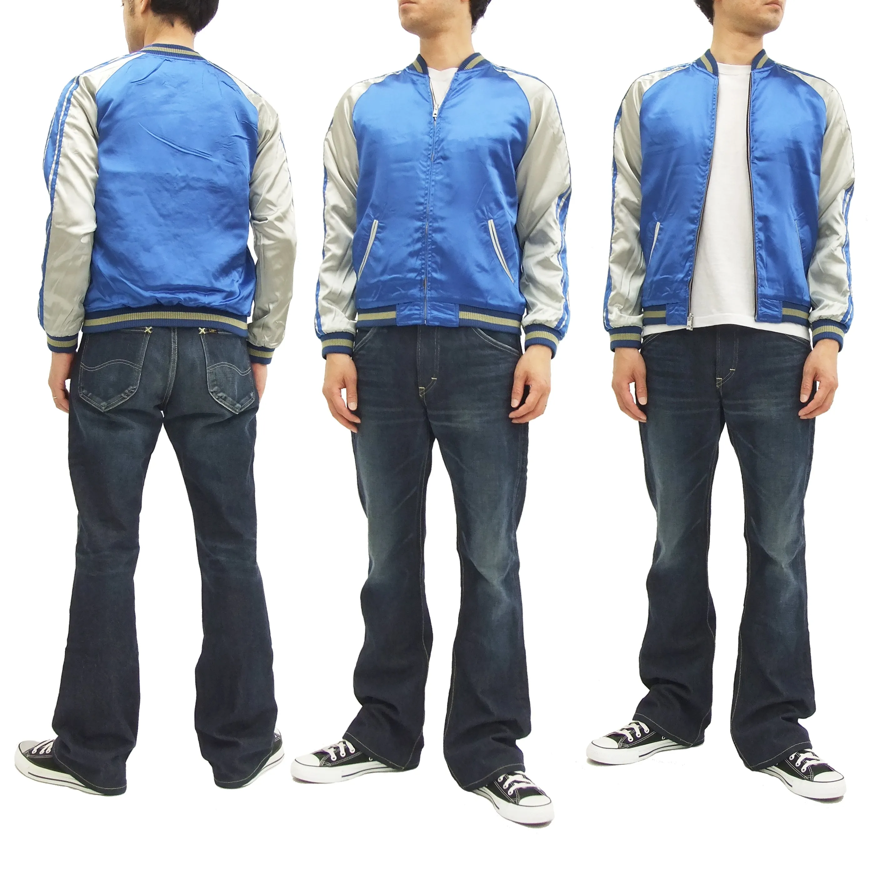Hanatabi Gakudan Men's Japanese Souvenir Jacket Japanese Goldfish Sukajan Script SSJ-501
