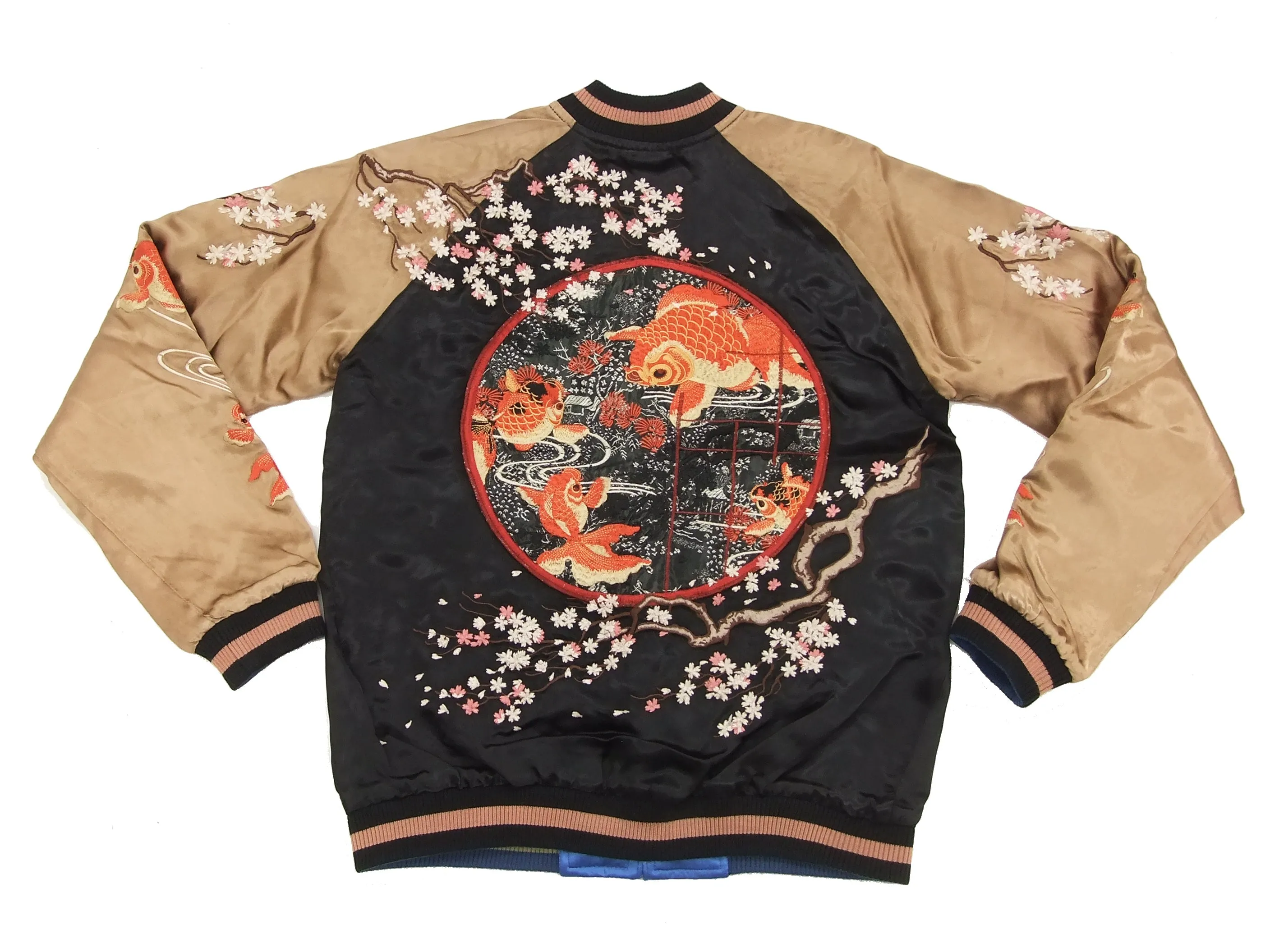 Hanatabi Gakudan Men's Japanese Souvenir Jacket Japanese Goldfish Sukajan Script SSJ-501