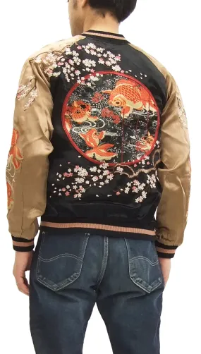 Hanatabi Gakudan Men's Japanese Souvenir Jacket Japanese Goldfish Sukajan Script SSJ-501