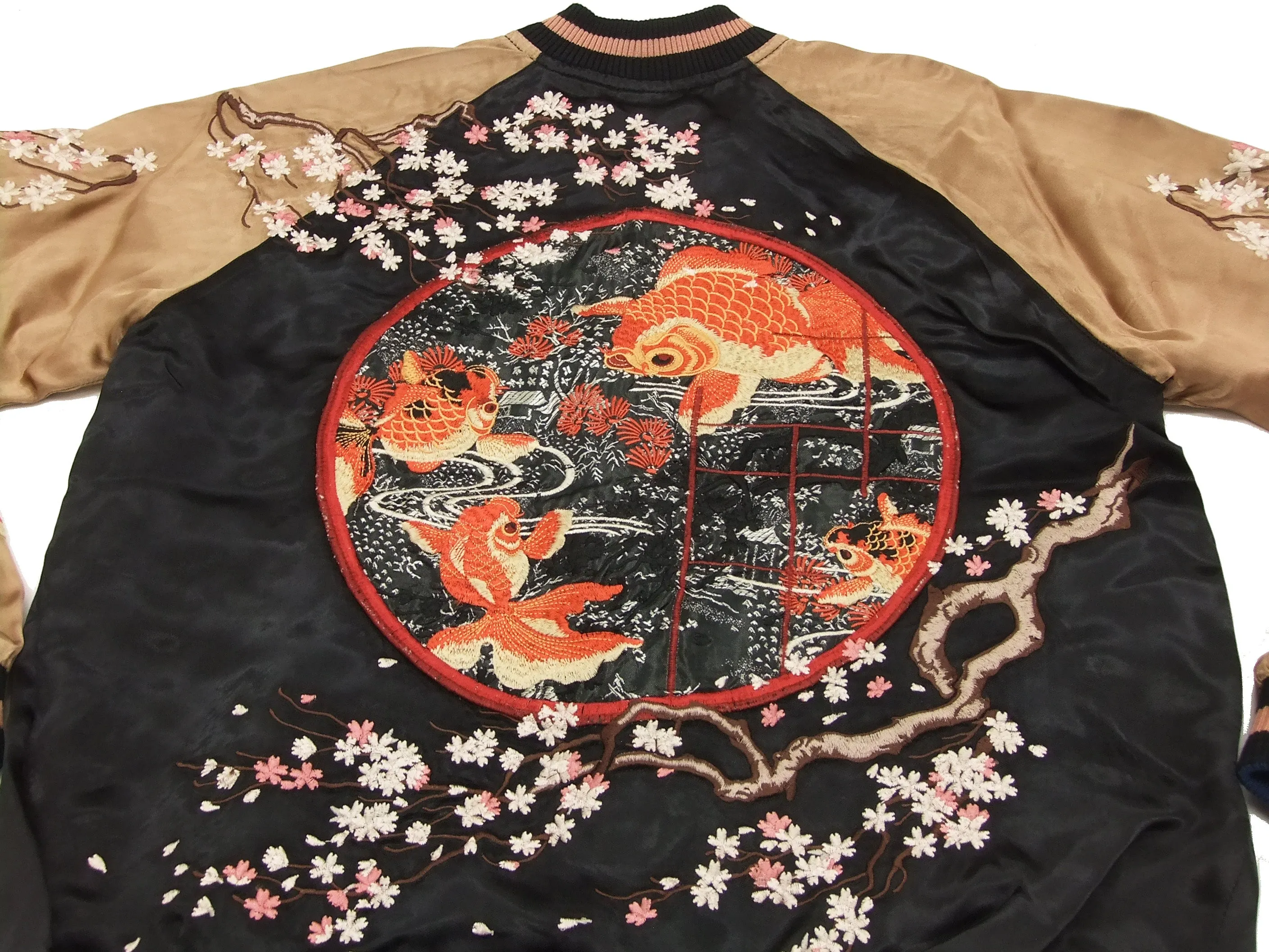 Hanatabi Gakudan Men's Japanese Souvenir Jacket Japanese Goldfish Sukajan Script SSJ-501
