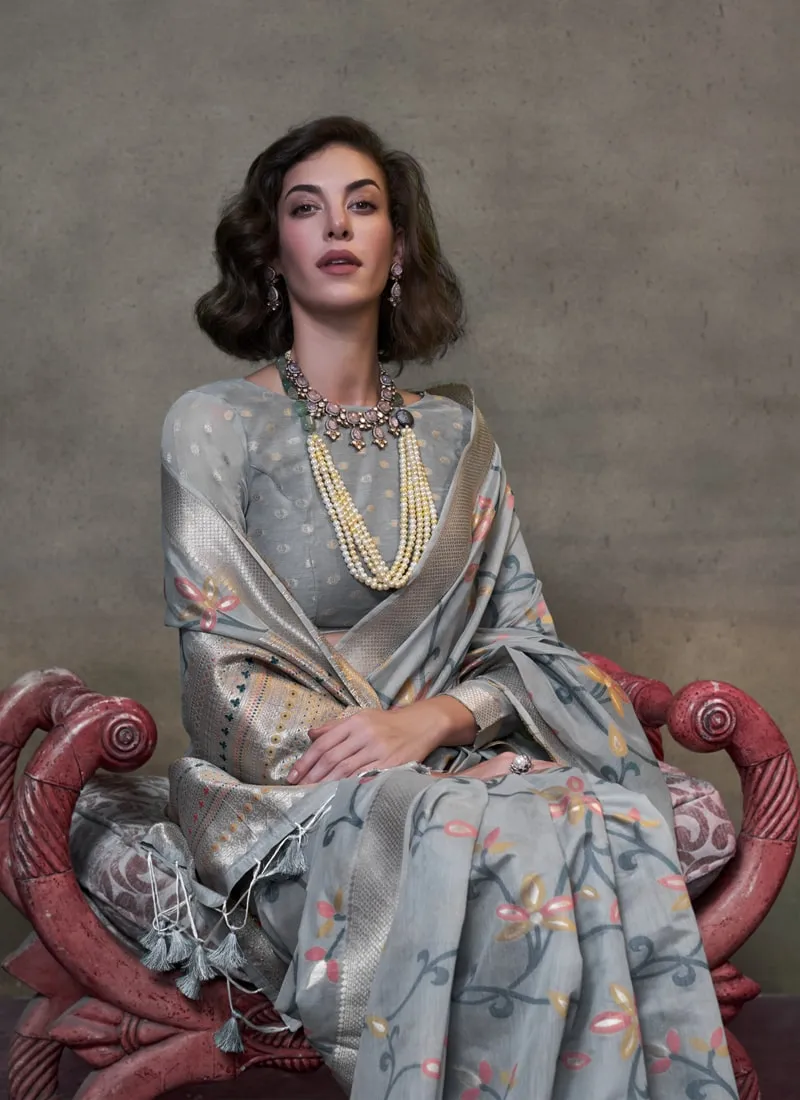 Handwoven Cotton Jamdani Party Saree with Brocade Blouse