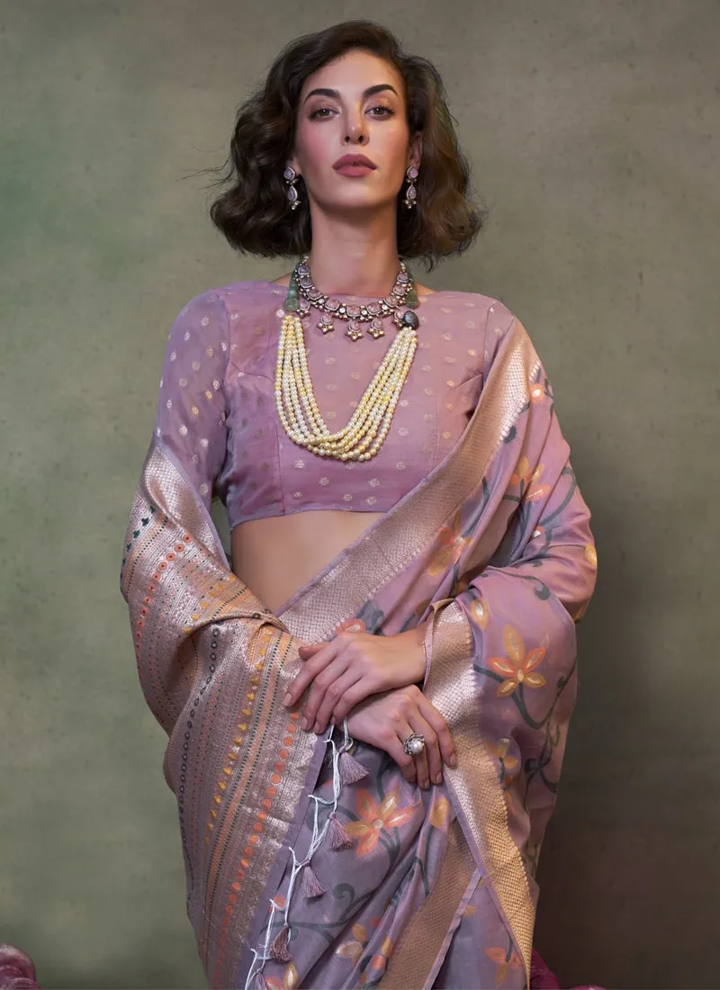 Handwoven Cotton Jamdani Party Saree with Brocade Blouse