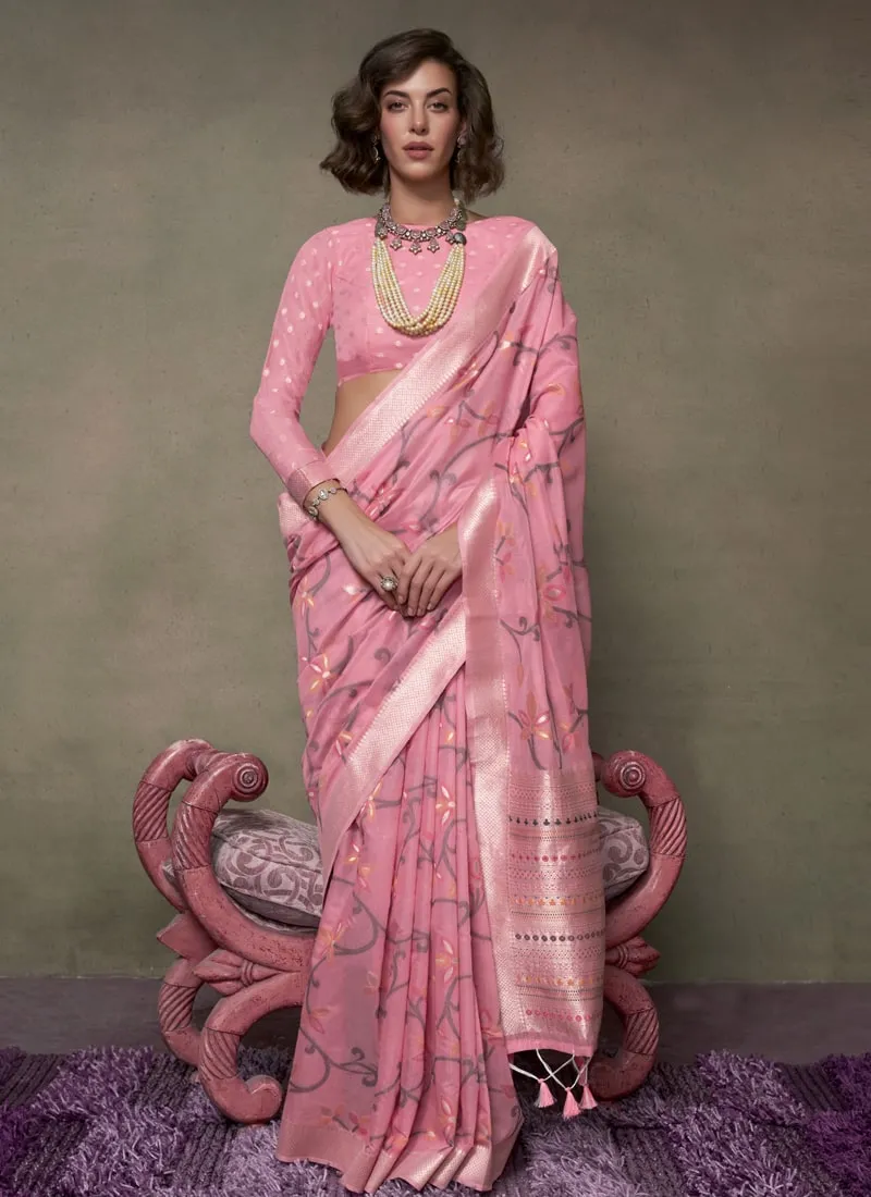 Handwoven Cotton Jamdani Party Saree with Brocade Blouse