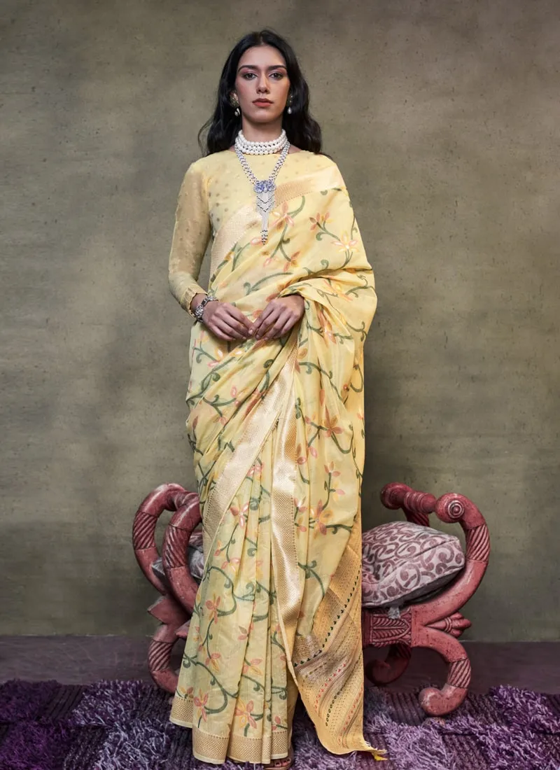 Handwoven Cotton Jamdani Party Saree with Brocade Blouse