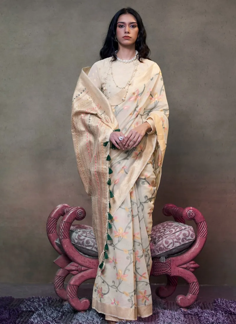 Handwoven Cotton Jamdani Party Saree with Brocade Blouse