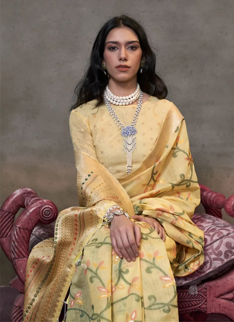 Handwoven Cotton Jamdani Party Saree with Brocade Blouse