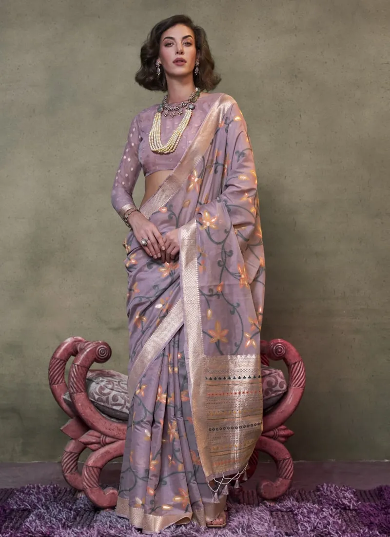Handwoven Cotton Jamdani Party Saree with Brocade Blouse