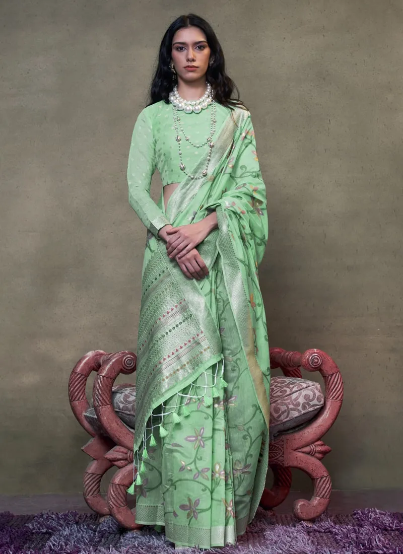 Handwoven Cotton Jamdani Party Saree with Brocade Blouse
