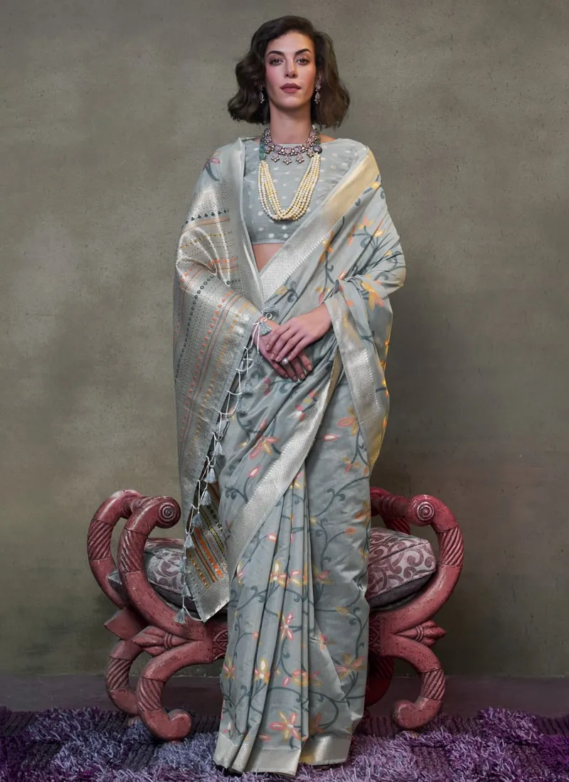 Handwoven Cotton Jamdani Party Saree with Brocade Blouse