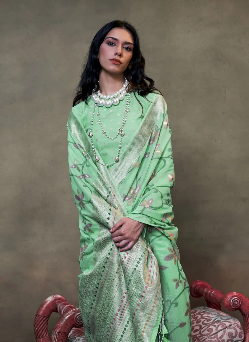 Handwoven Cotton Jamdani Party Saree with Brocade Blouse