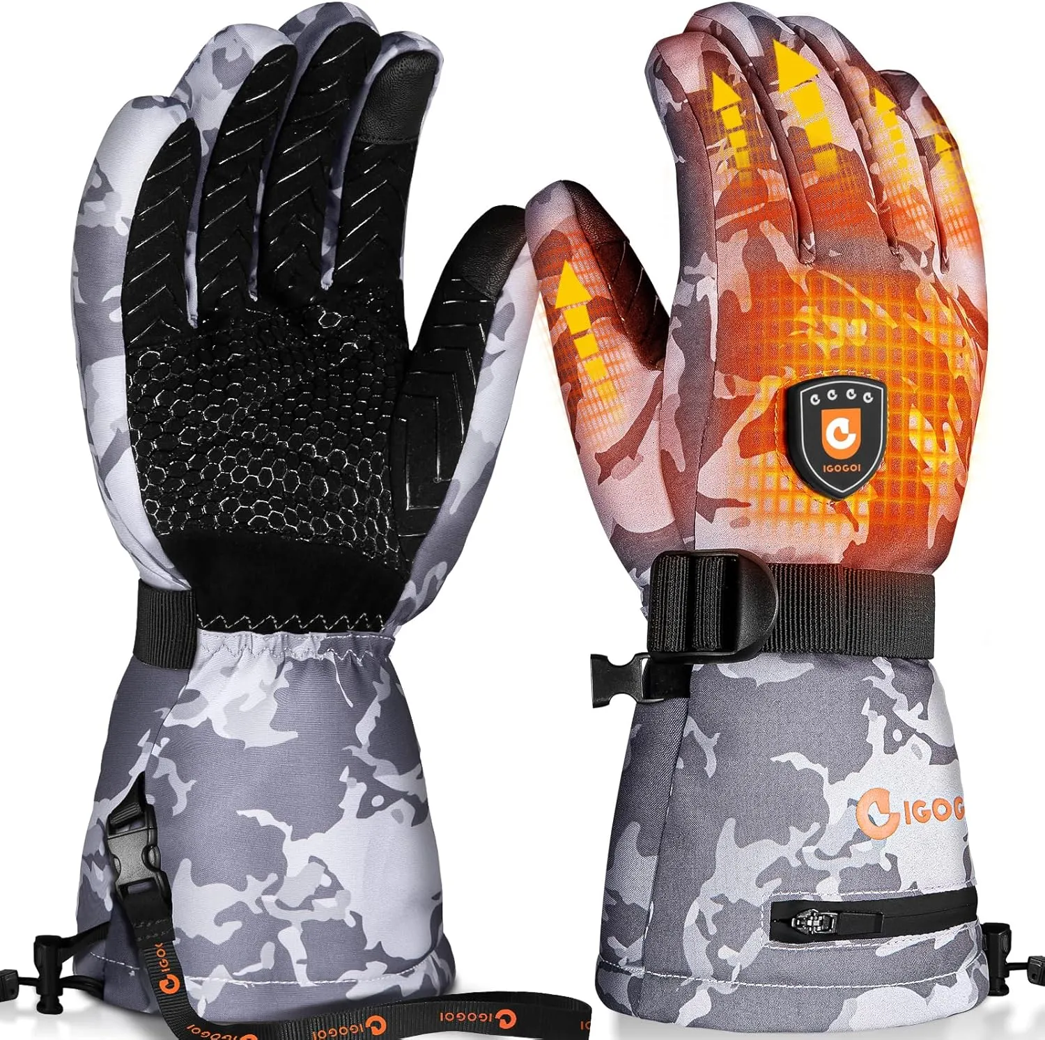 Heated Gloves for Men Women 7.4V Battery 22.2WH Rechargeable Heated Ski Gloves Touchscreen Waterproof Electric Heated Gloves for Winter Outdoor Work Skiing Hiking Camping