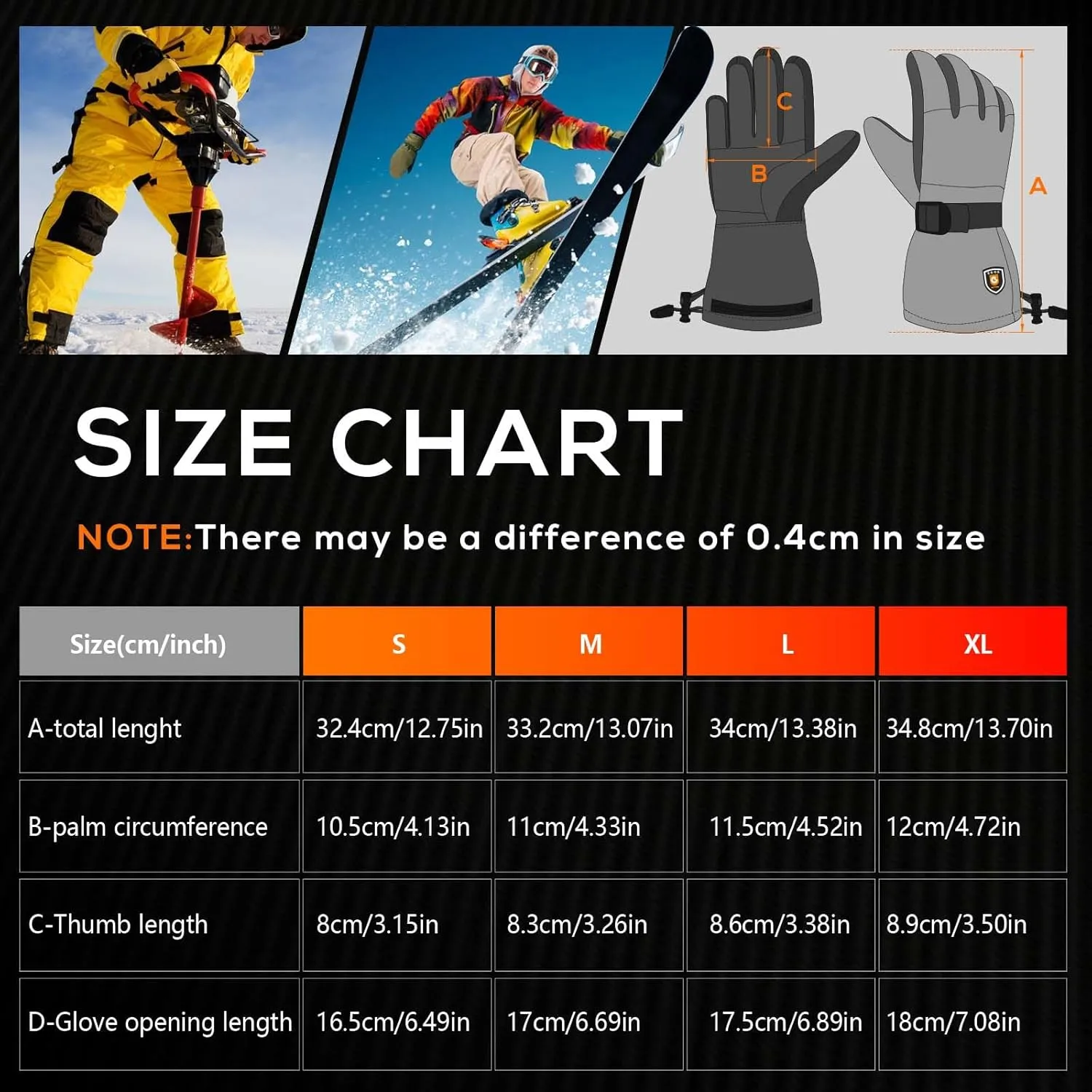Heated Gloves for Men Women 7.4V Battery 22.2WH Rechargeable Heated Ski Gloves Touchscreen Waterproof Electric Heated Gloves for Winter Outdoor Work Skiing Hiking Camping