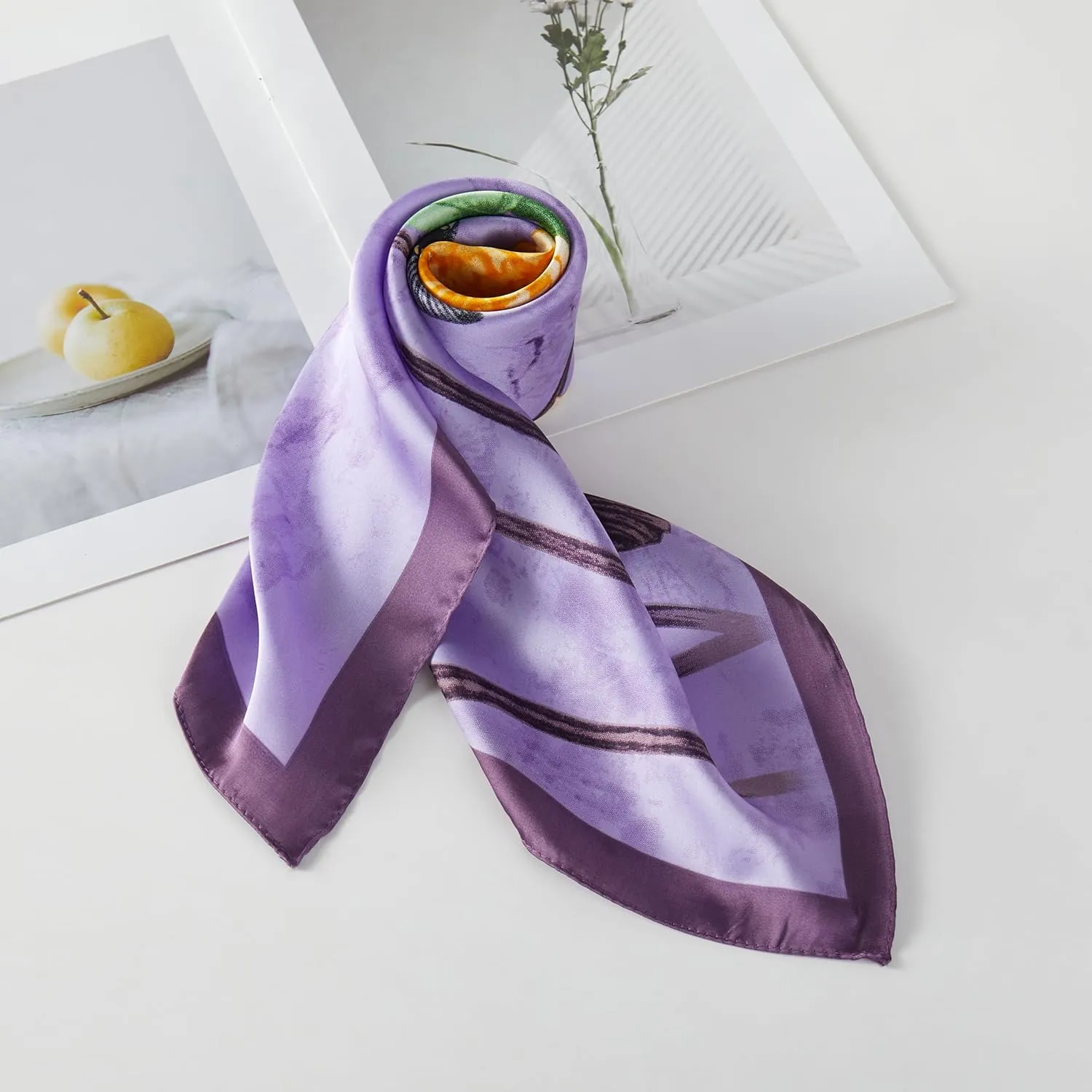 JN&LULU Silk Like Scarf Women's Fashion Pattern Large Square Satin Headscarf 27 x 27inches