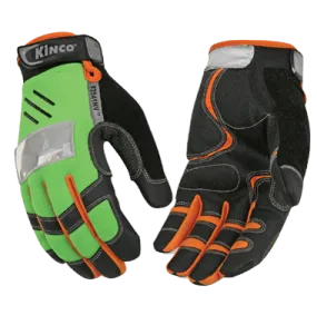 Kinco 2041HV Pro Series High-Vis Green Polyester-Spandex Fabric Back Mechanics Gloves (One Dozen)