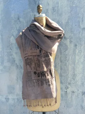 Lavazzon hand dye  mudcloth newsprint scarf. Unisex