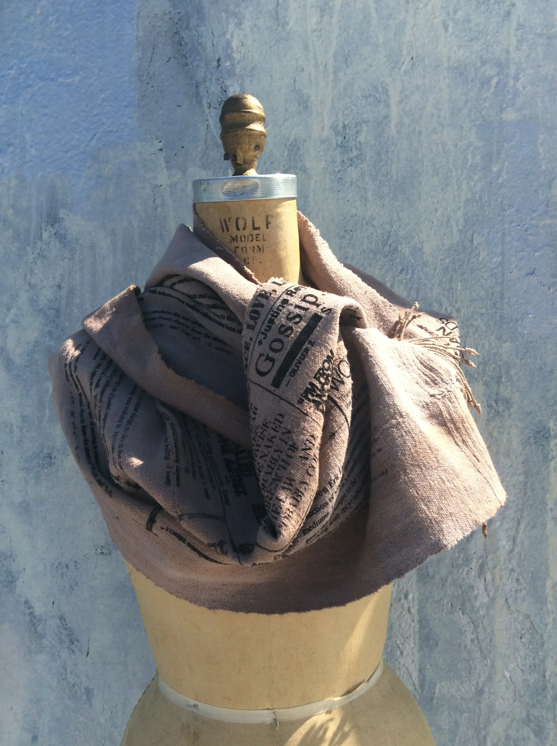 Lavazzon hand dye  mudcloth newsprint scarf. Unisex