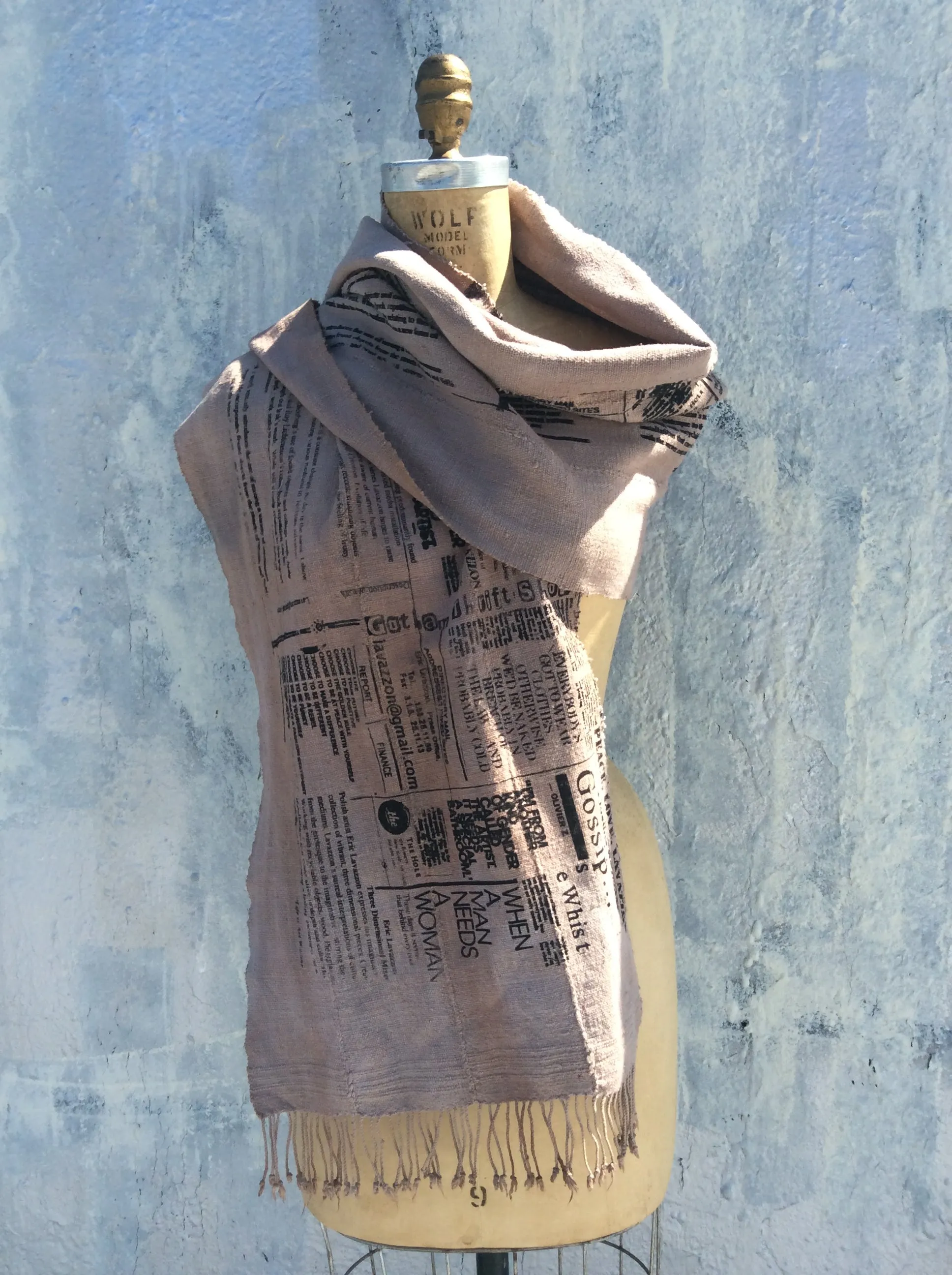 Lavazzon hand dye  mudcloth newsprint scarf. Unisex