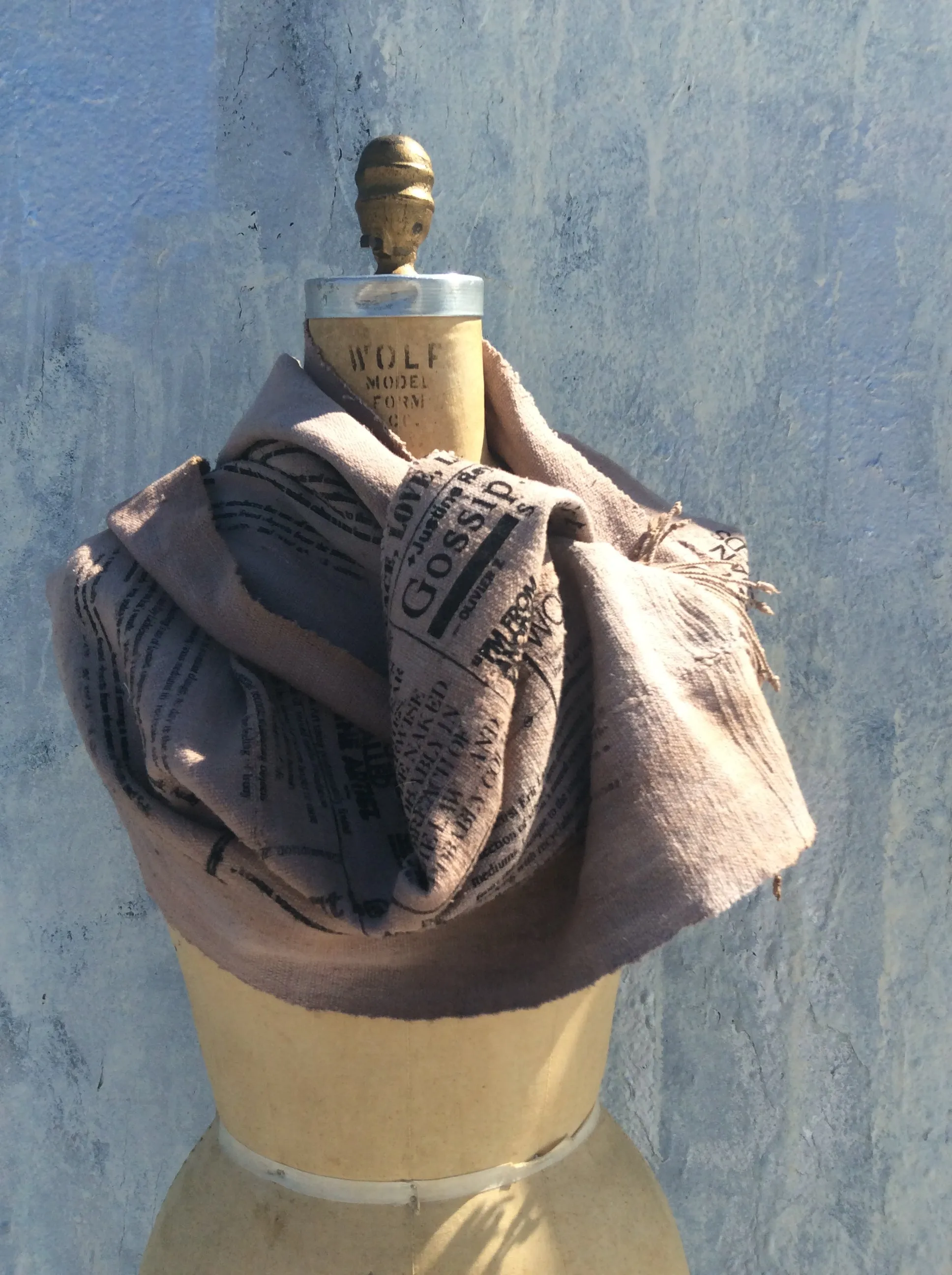 Lavazzon hand dye  mudcloth newsprint scarf. Unisex