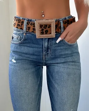 Leopard Square Buckle Belt - Gold