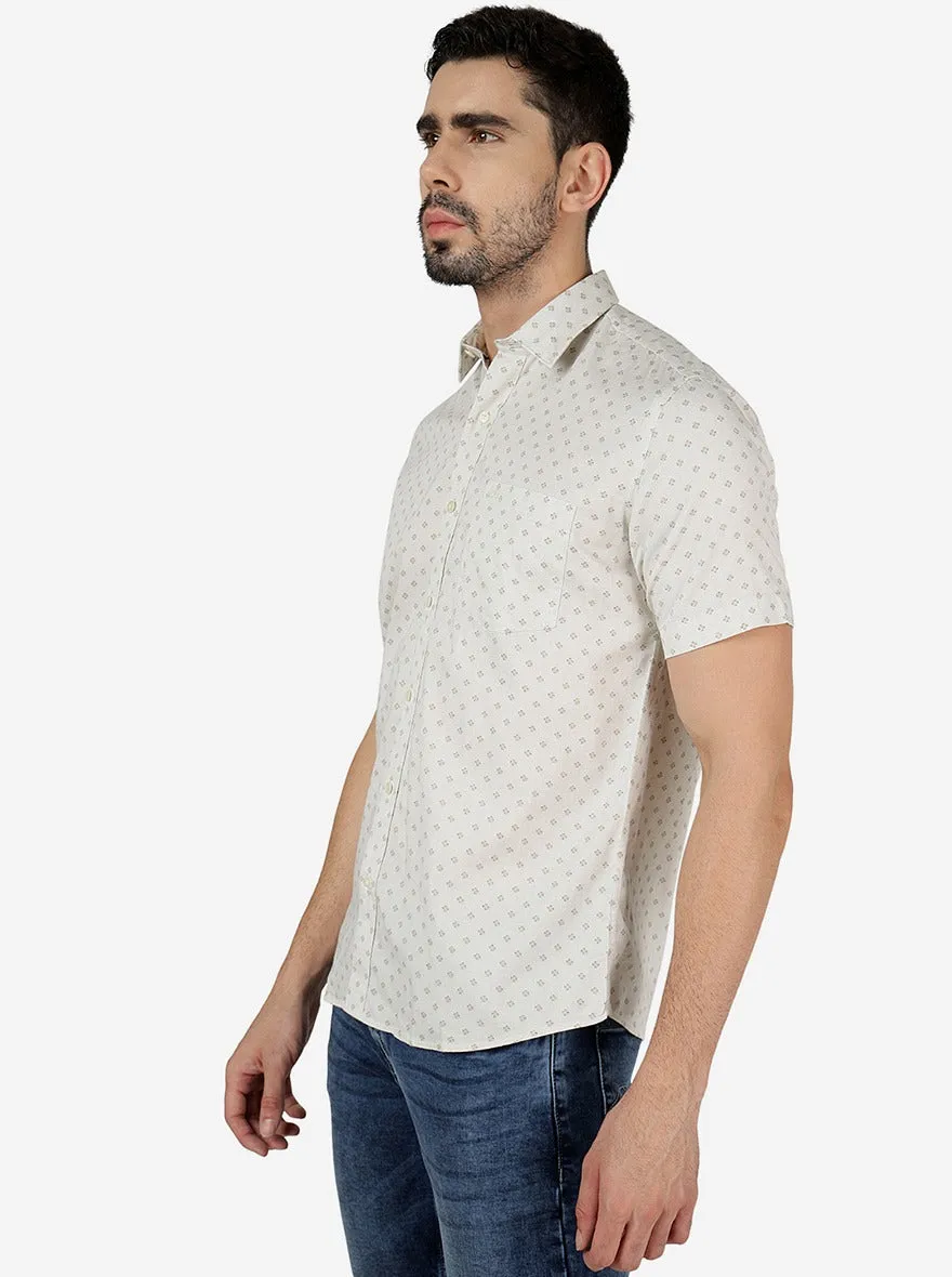 Light Beige Printed Slim Fit Semi Casual Shirt | JadeBlue