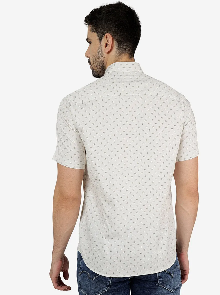 Light Beige Printed Slim Fit Semi Casual Shirt | JadeBlue