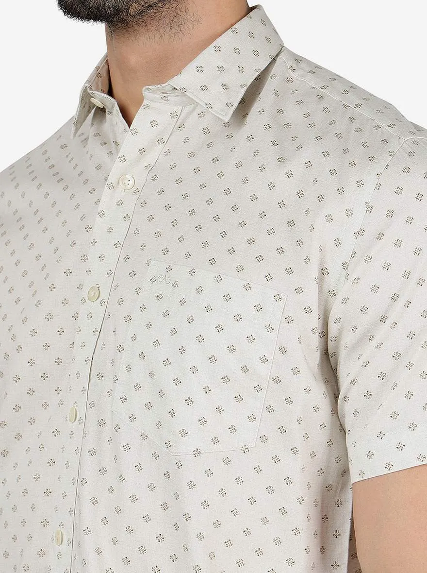 Light Beige Printed Slim Fit Semi Casual Shirt | JadeBlue