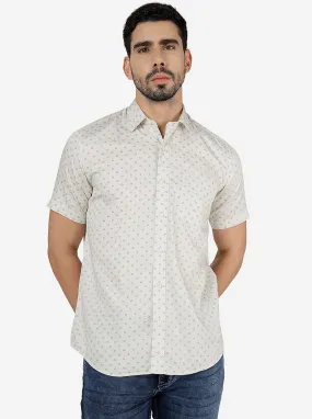 Light Beige Printed Slim Fit Semi Casual Shirt | JadeBlue