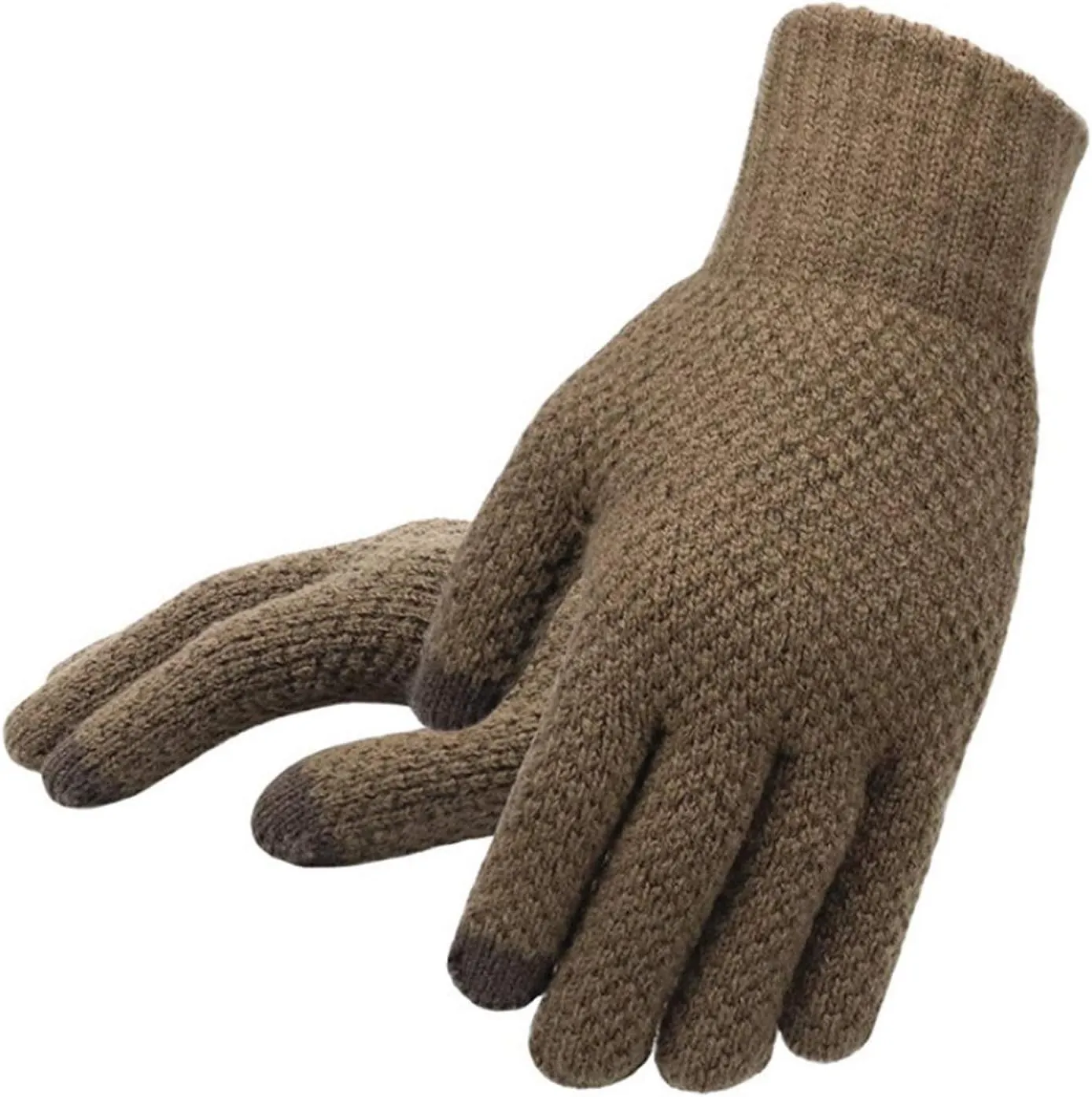 Men's Winter Touch Screen Gloves Warm Knit 3 Touchscreen Fingers Texting Typing Elastic Thermal Thick Gloves (Coffee, Free size)